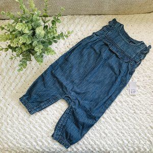 NWT Girls GAP Denim Romper Jumpsuit (Blue) 3-6M